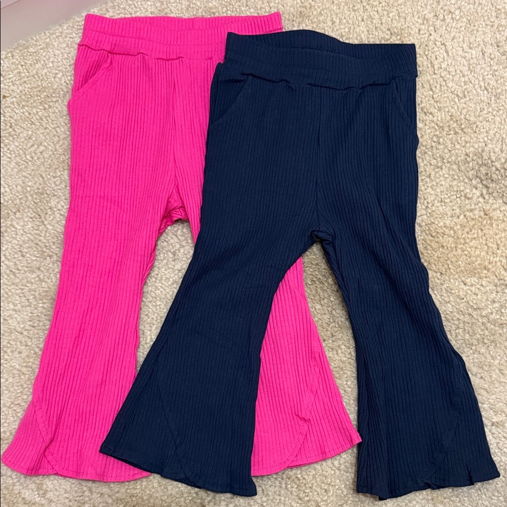 Toddler Ribbed Flare Pants – 2 Pack (Navy & Rose Red) – Size 2T/3T